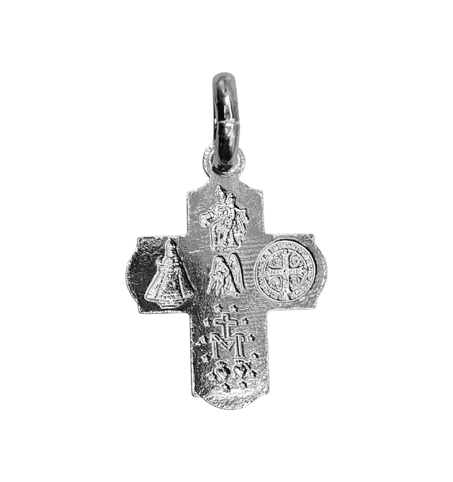 Scapular Cross Pendant Silver 925 4 Saints and The Holy Spirit Four Way