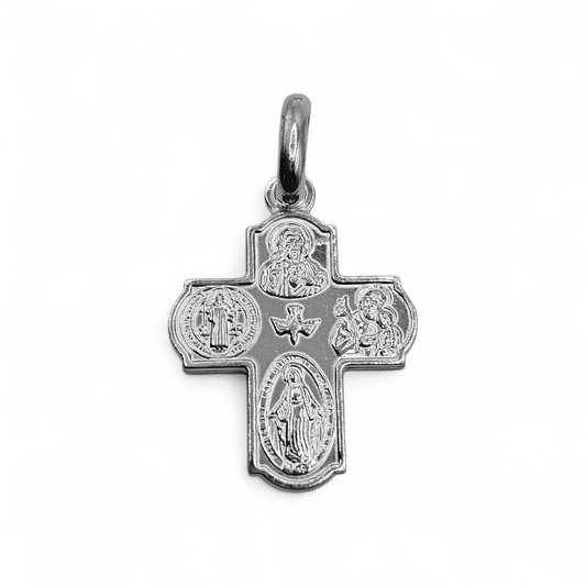 Scapular Cross Pendant Silver 925 4 Saints and The Holy Spirit Four Way