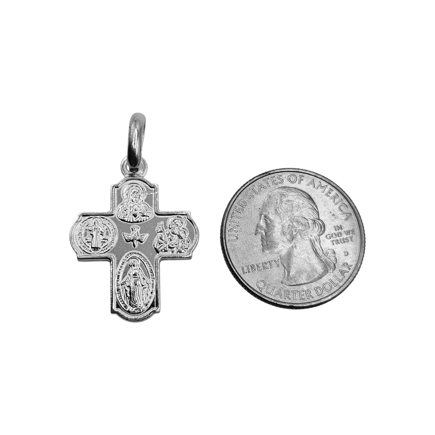 Scapular Cross Pendant Silver 925 4 Saints and The Holy Spirit Four Way