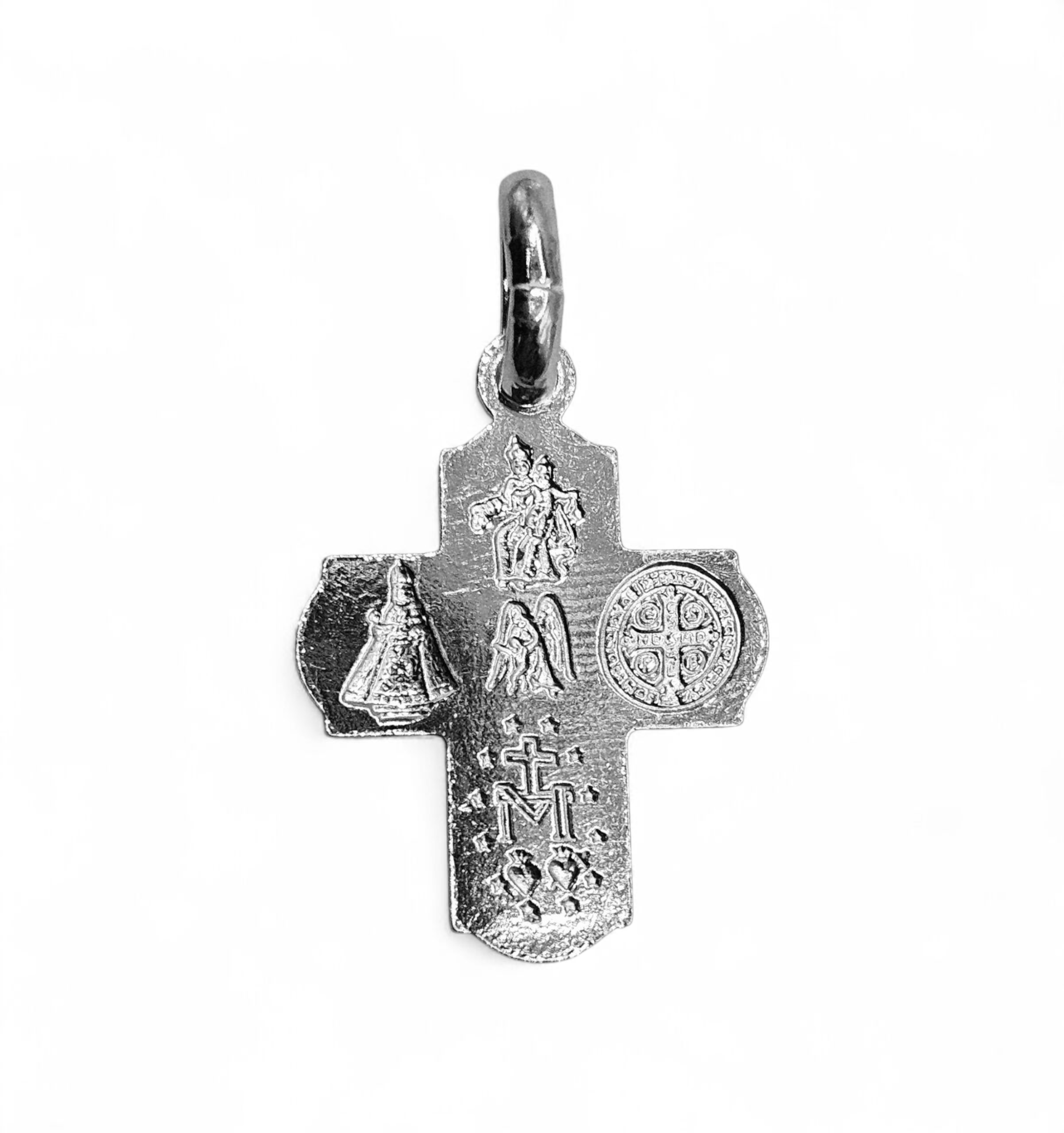 Scapular Cross Pendant Silver 925 4 Saints and The Holy Spirit Four Way