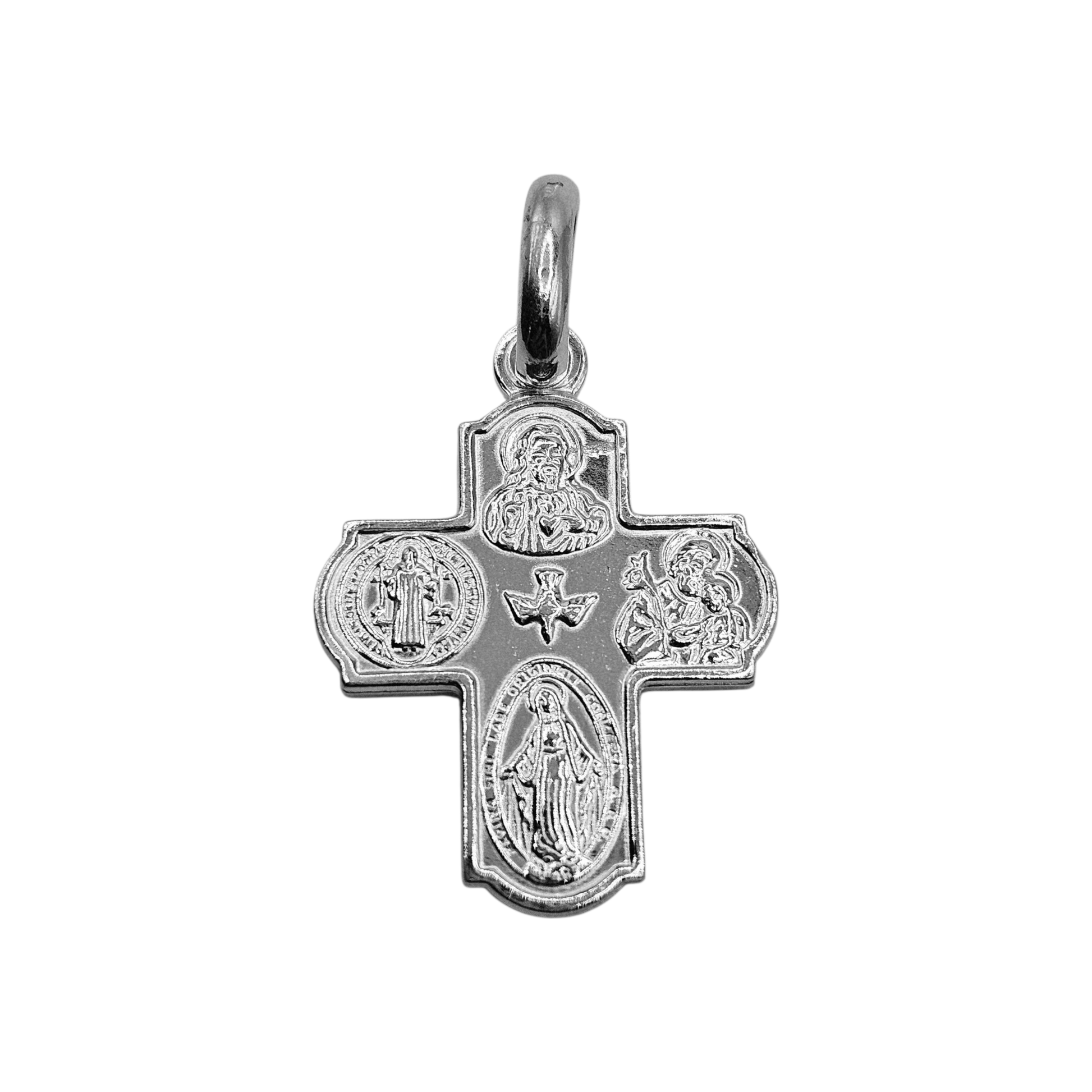 Scapular Cross Pendant Silver 925 4 Saints and The Holy Spirit Four Way