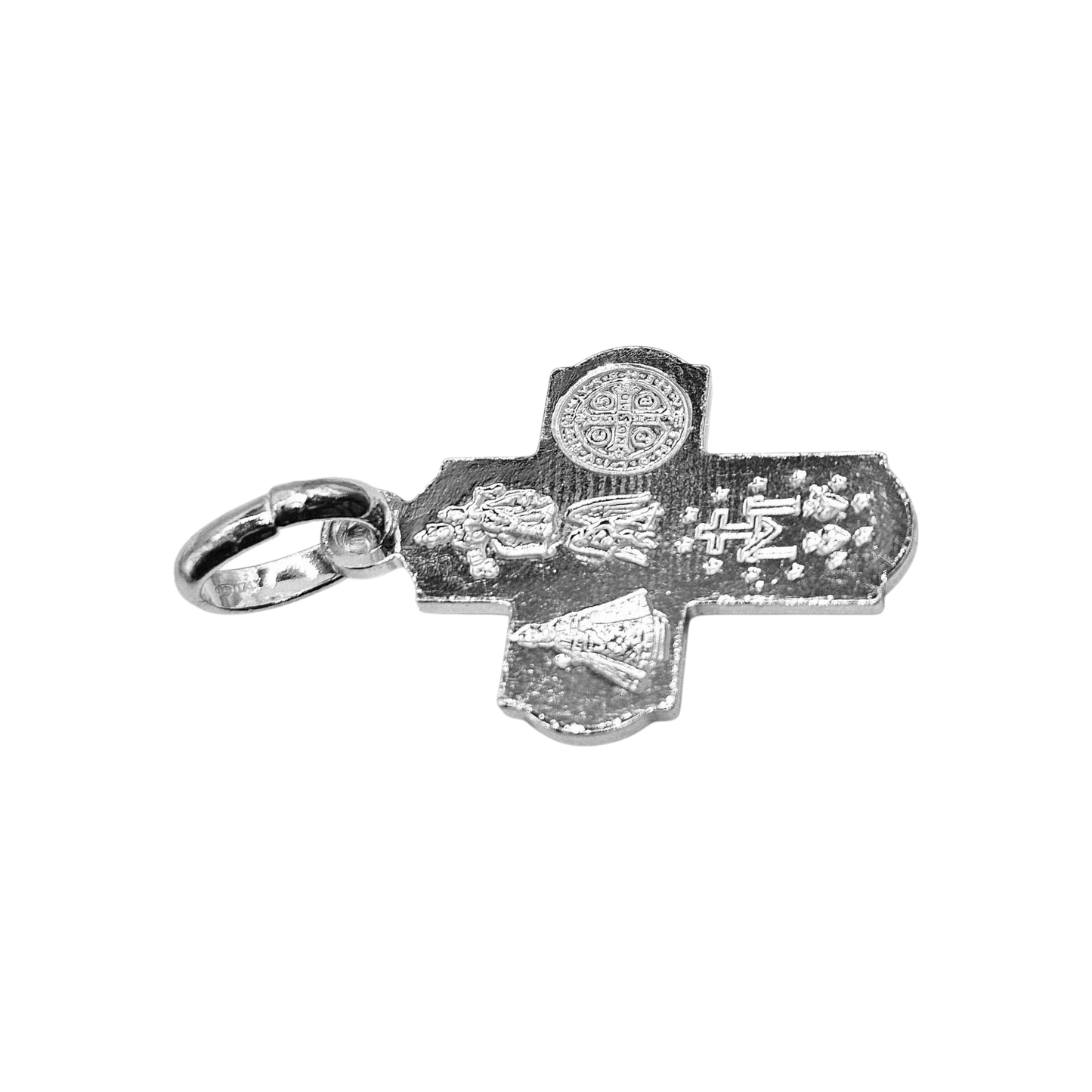 Scapular Cross Pendant Silver 925 4 Saints and The Holy Spirit Four Way