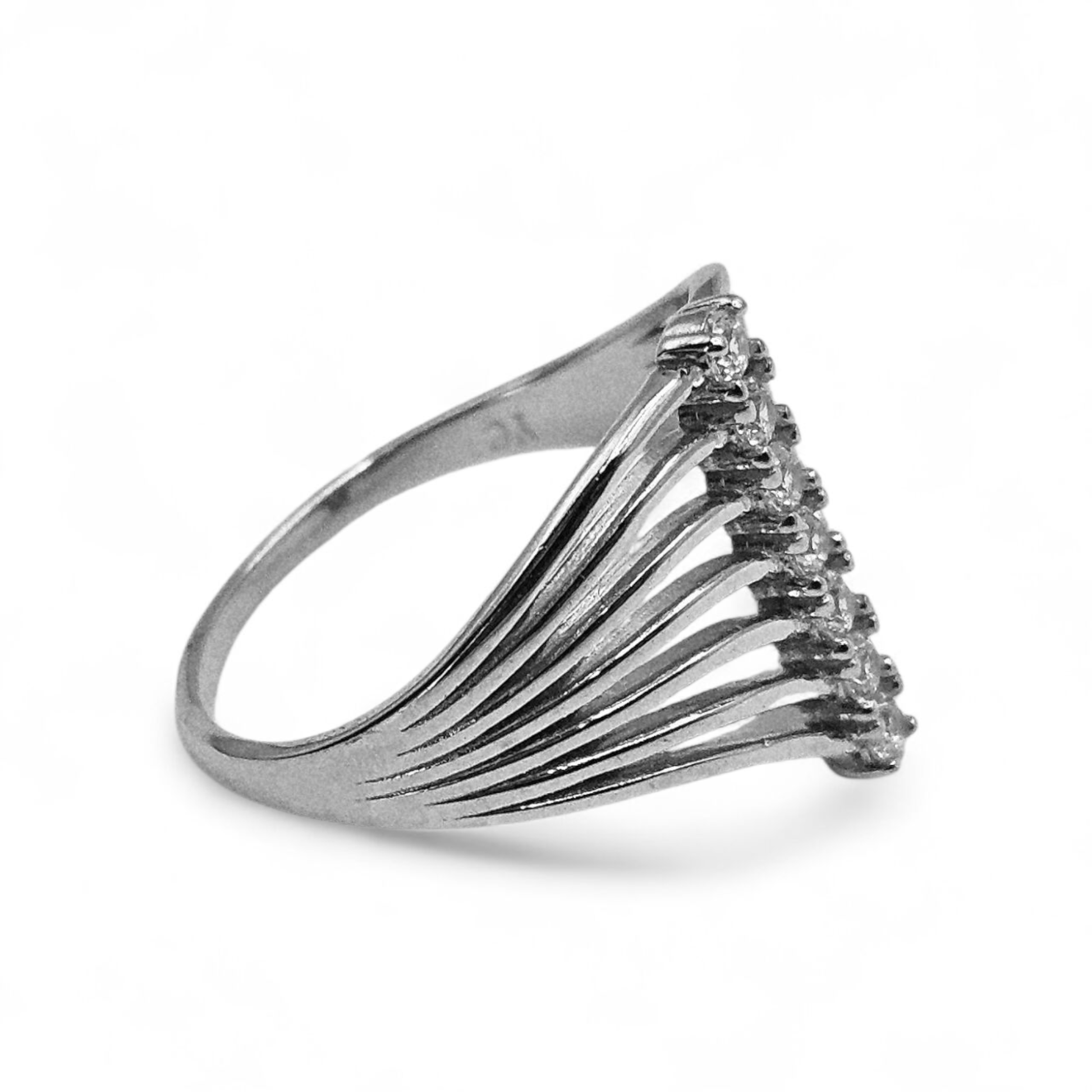 Seven Layer Silver 925 Ring with White Cubic Zirconia Stones