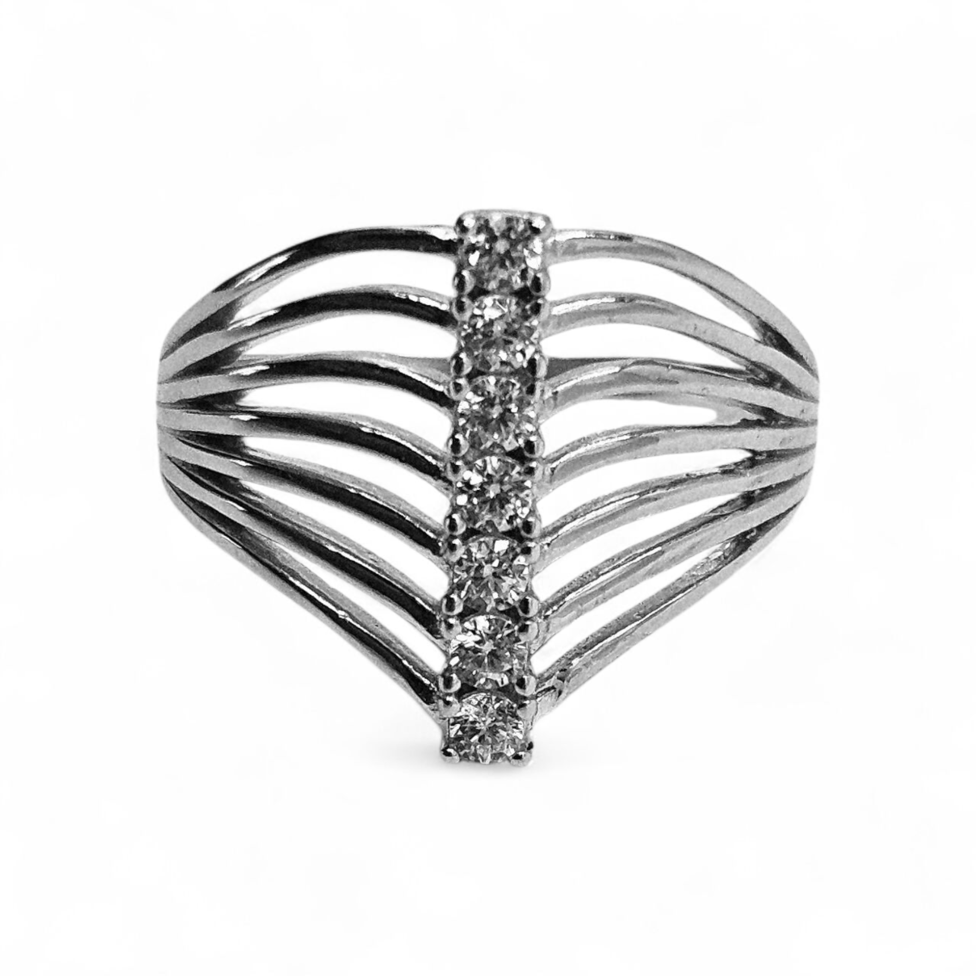 Seven Layer Silver 925 Ring with White Cubic Zirconia Stones