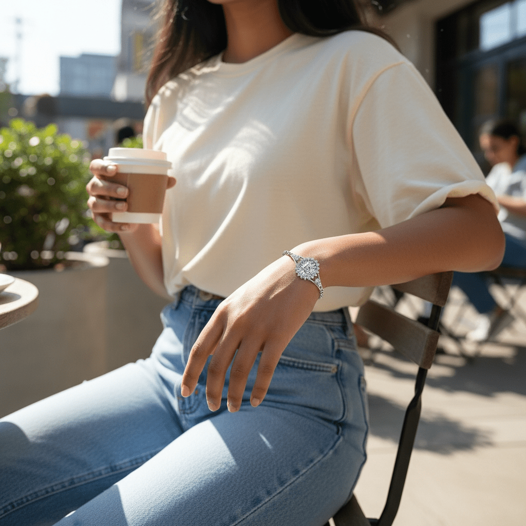 Silver 15th Birthday Bracelet Figaro Chain Style Bracelet 7.5"L