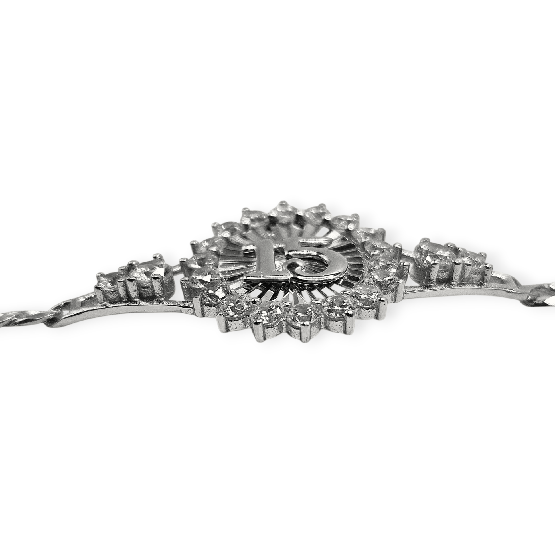 Silver 15th Birthday Bracelet Figaro Chain Style Bracelet 7.5"L