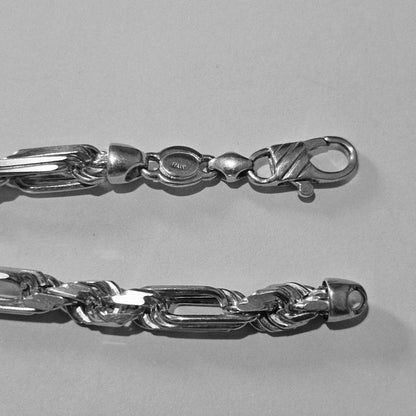Silver 925 Bracelet Figarope Milano Chain 9"L 6mm W