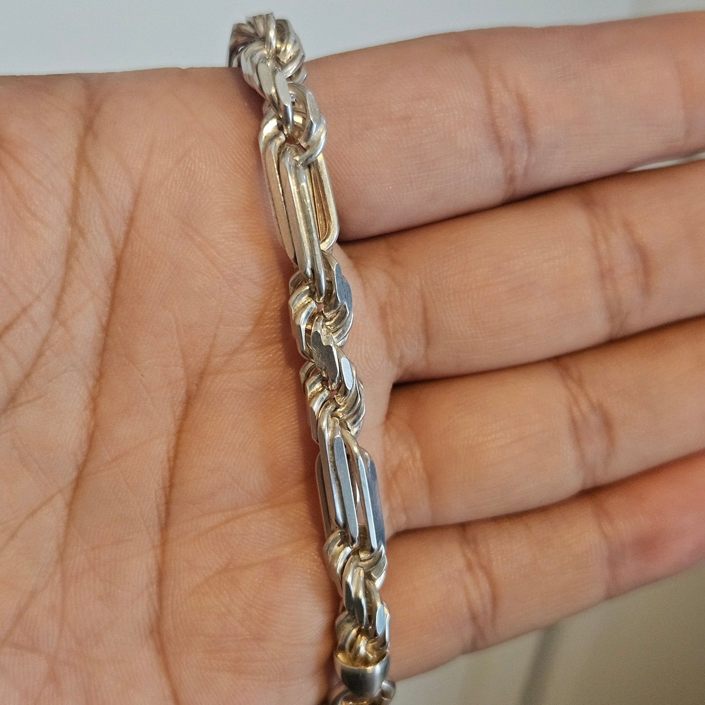 Silver 925 Bracelet Figarope Milano Chain 9"L 6mm W