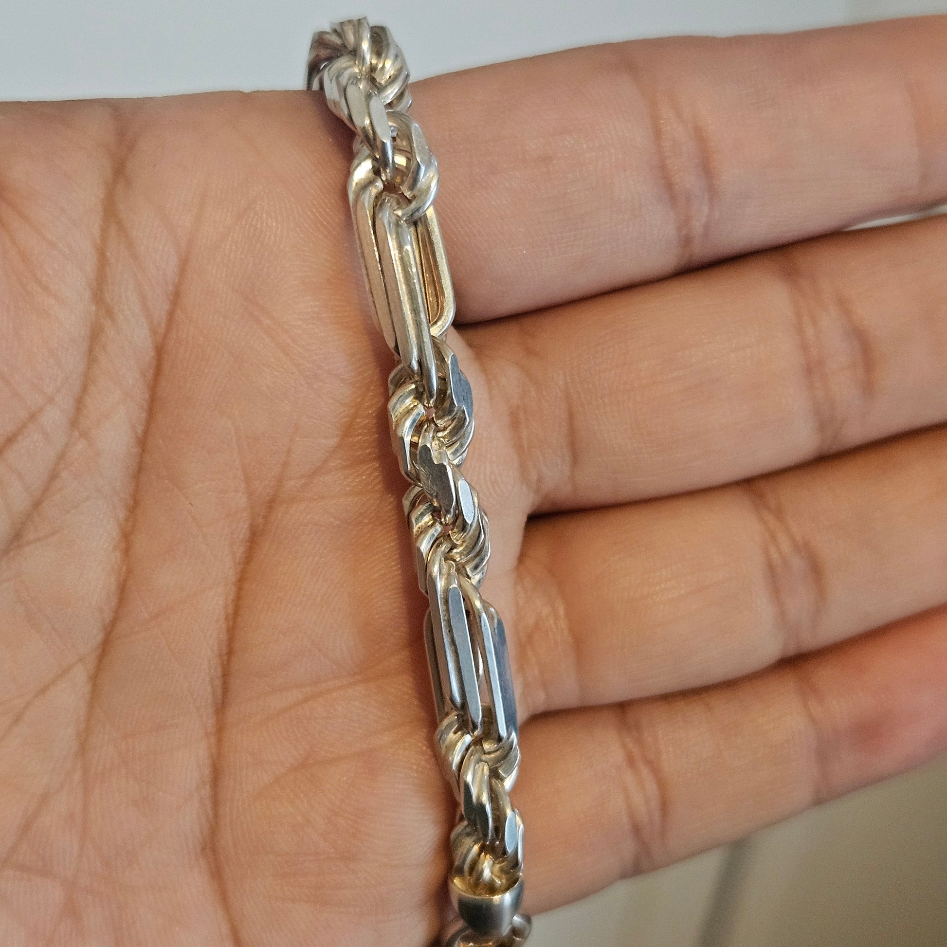 Silver 925 Bracelet Figarope Milano Chain 9"L 6mm W