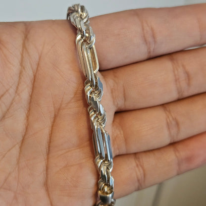 Silver 925 Bracelet Figarope Milano Chain 9"L 6mm W