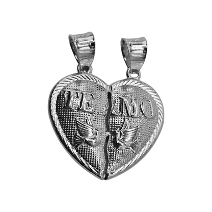 Silver 925 Breakable Heart 2 Piece Couple's Pendant with I Love You or Te Amo