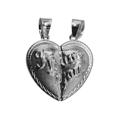 Silver 925 Breakable Heart 2 Piece Couple's Pendant with I Love You or Te Amo
