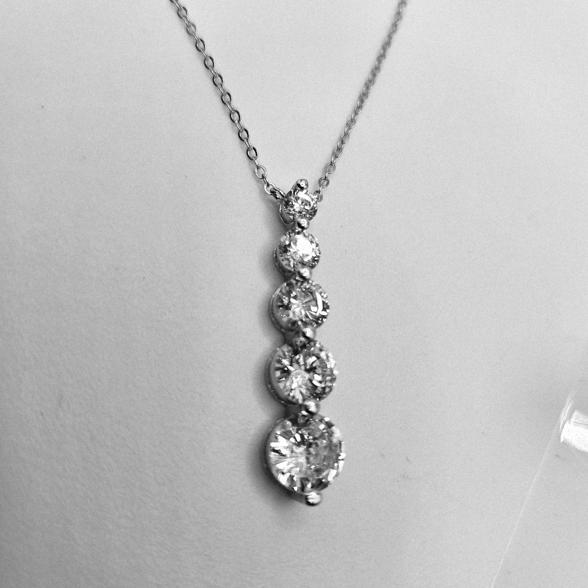 Silver 925 Graduated Journey 5 Cubic Zirconia Drop Necklace