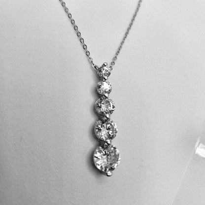 Silver 925 Graduated Journey 5 Cubic Zirconia Drop Necklace