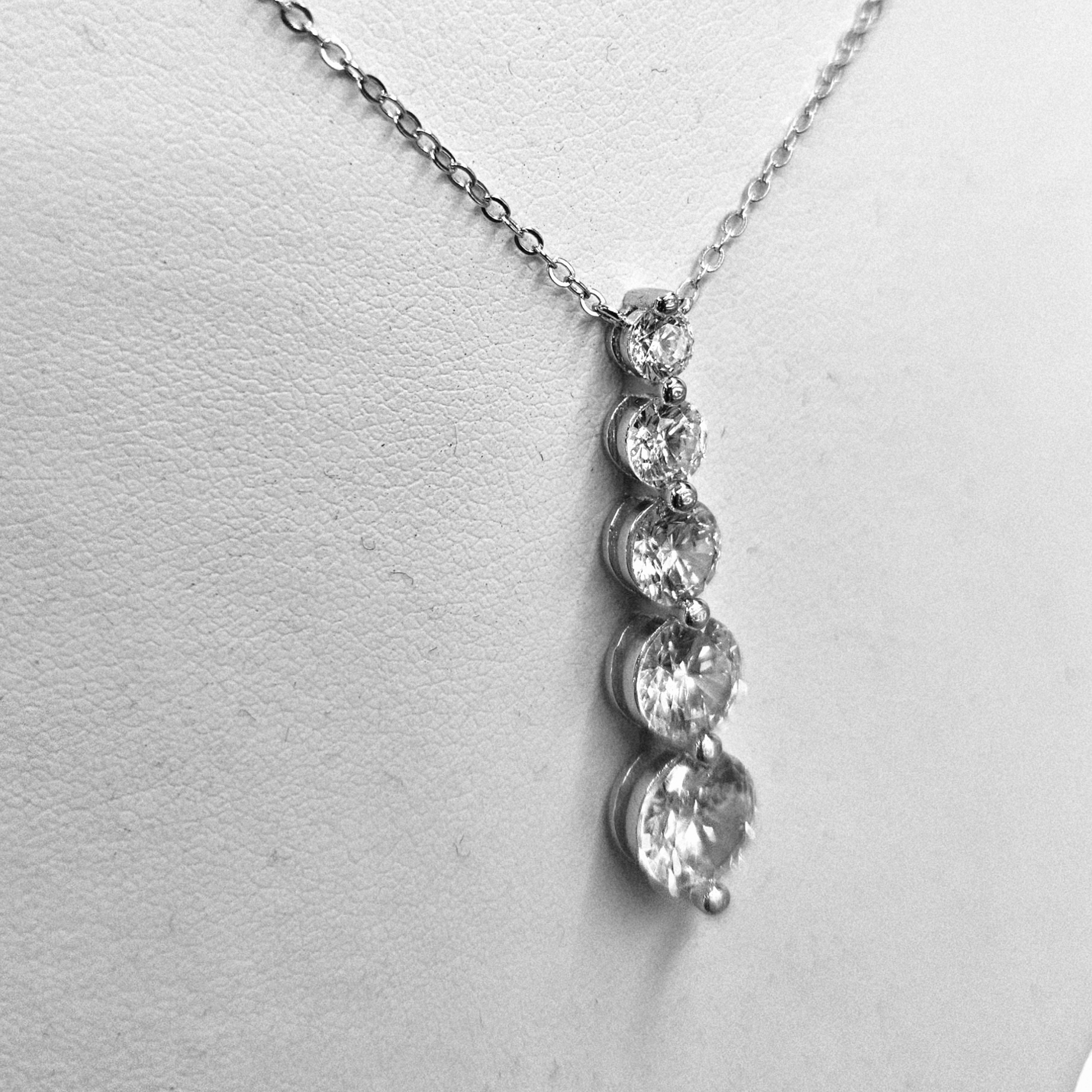 Silver 925 Graduated Journey 5 Cubic Zirconia Drop Necklace