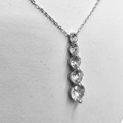 Silver 925 Graduated Journey 5 Cubic Zirconia Drop Necklace