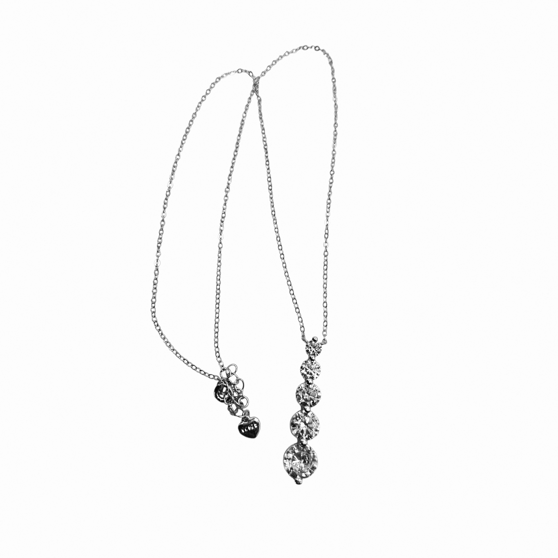 Silver 925 Graduated Journey 5 Cubic Zirconia Drop Necklace