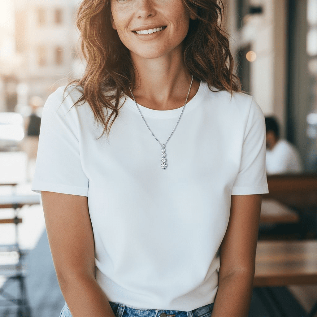 Silver 925 Graduated Journey 5 Cubic Zirconia Drop Necklace