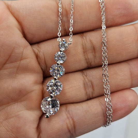 Silver 925 Graduated Journey 5 Cubic Zirconia Drop Necklace