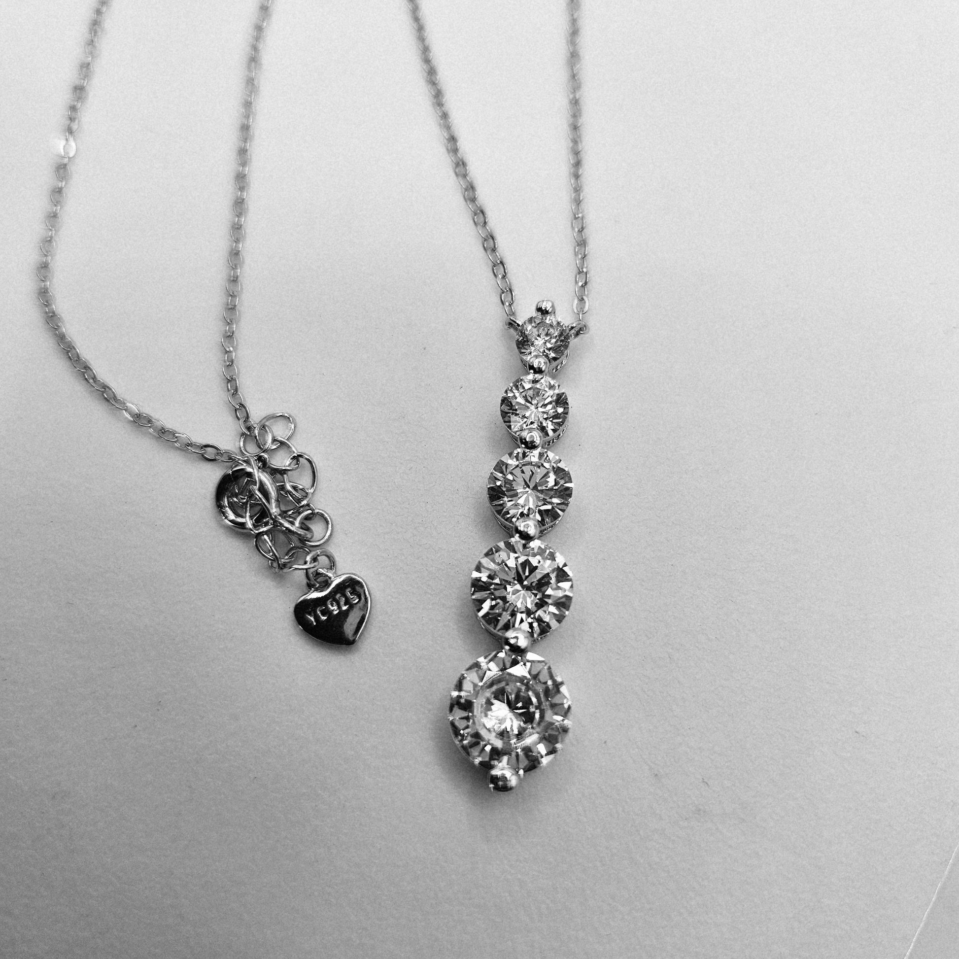 Silver 925 Graduated Journey 5 Cubic Zirconia Drop Necklace