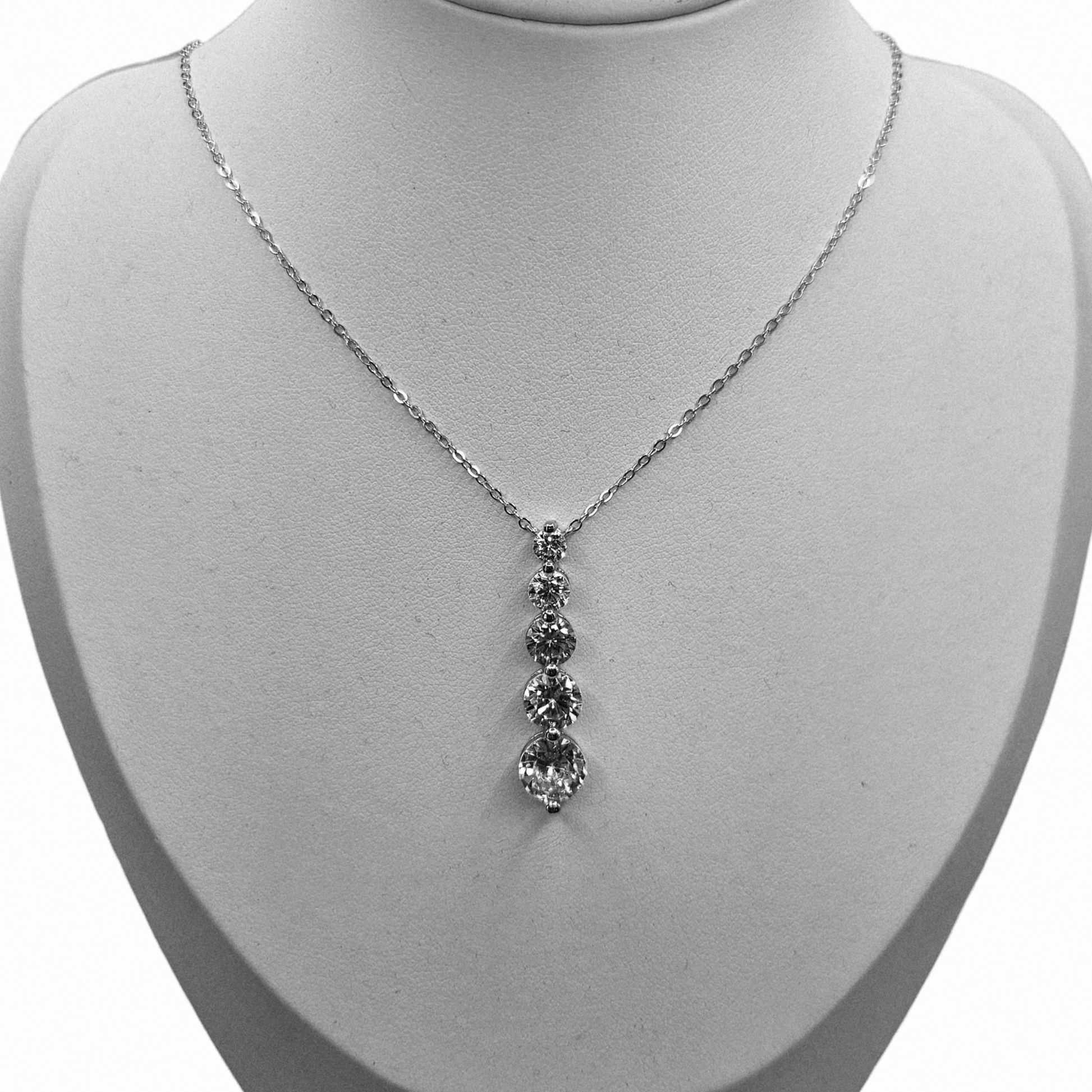 Silver 925 Graduated Journey 5 Cubic Zirconia Drop Necklace