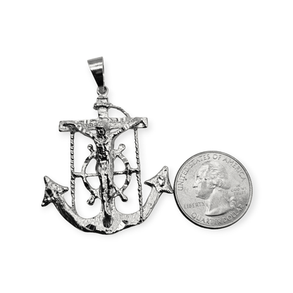 Silver Anchor Crucifix Large Pendant Diamond Cut