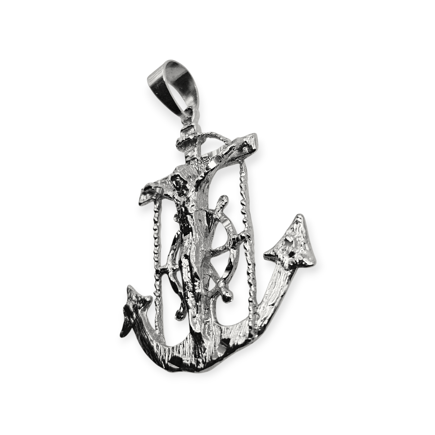 Silver Anchor Crucifix Large Pendant Diamond Cut
