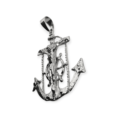 Silver Anchor Crucifix Large Pendant Diamond Cut