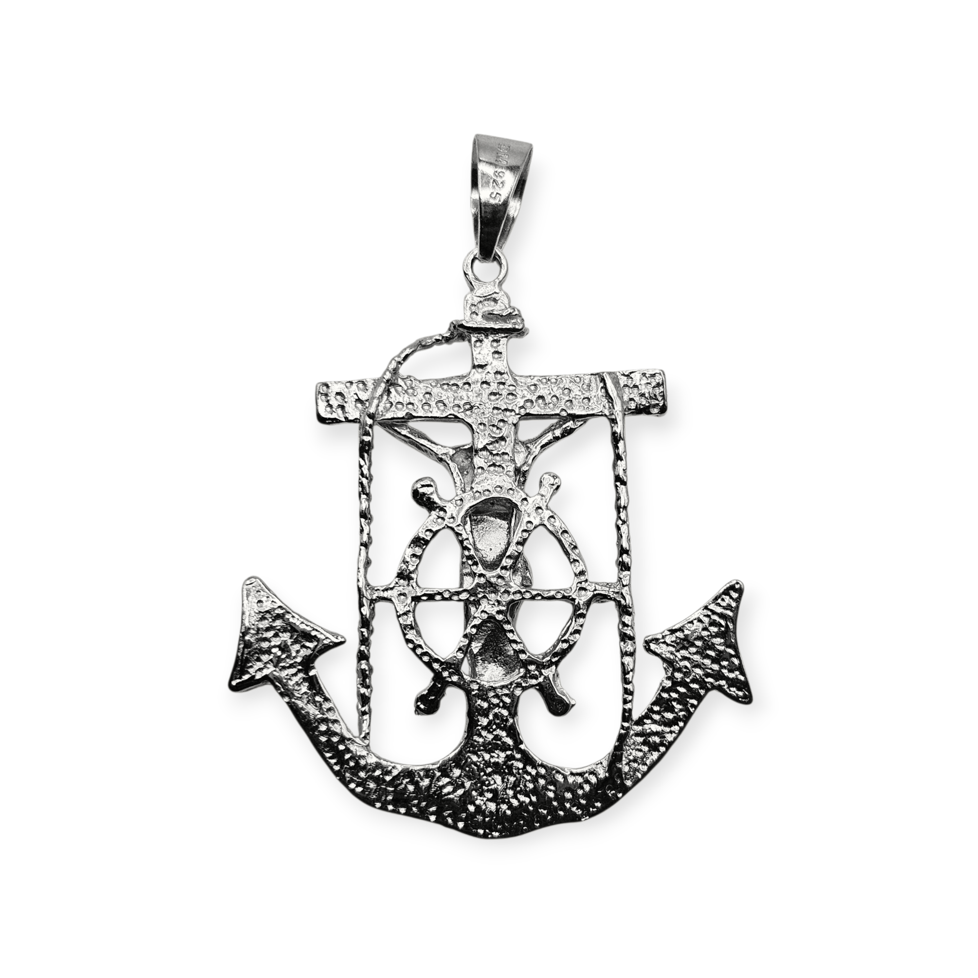 Silver Anchor Crucifix Large Pendant Diamond Cut