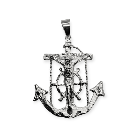 Silver Anchor Crucifix Large Pendant Diamond Cut