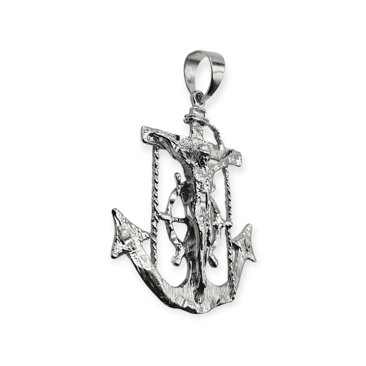 Silver Anchor Crucifix Large Pendant Diamond Cut