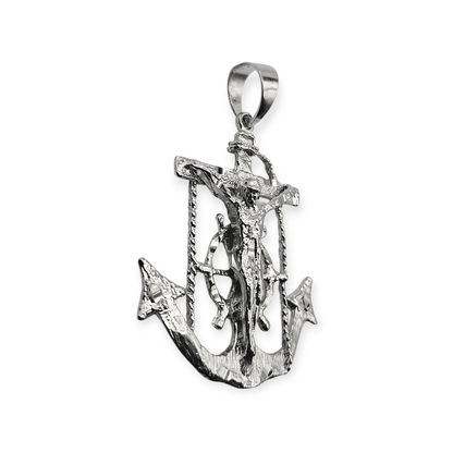 Silver Anchor Crucifix Large Pendant Diamond Cut
