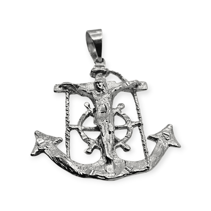Silver Anchor Crucifix Large Pendant Diamond Cut
