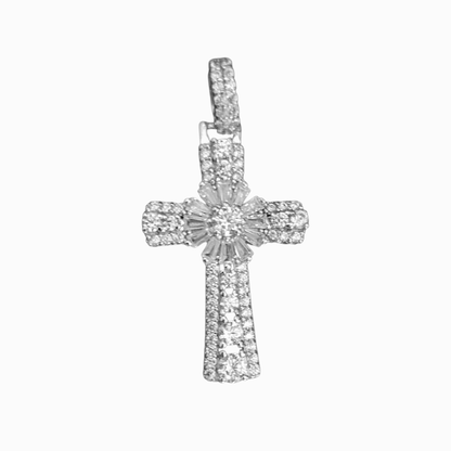 Silver Cross Pendant Sparkling White Cubic Zirconia Stones Round Bail