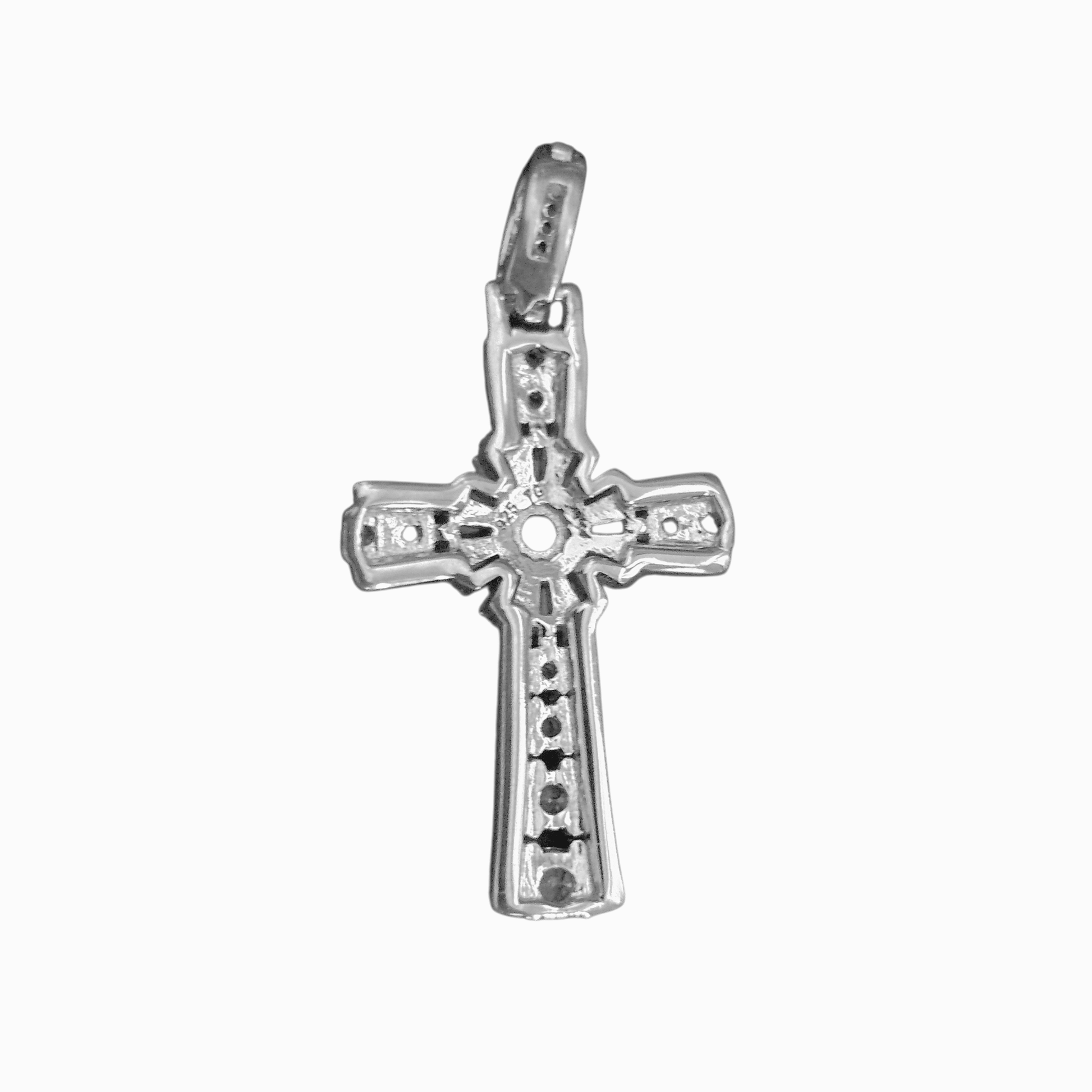 Silver Cross Pendant Sparkling White Cubic Zirconia Stones Round Bail