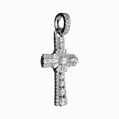 Silver Cross Pendant Sparkling White Cubic Zirconia Stones Round Bail