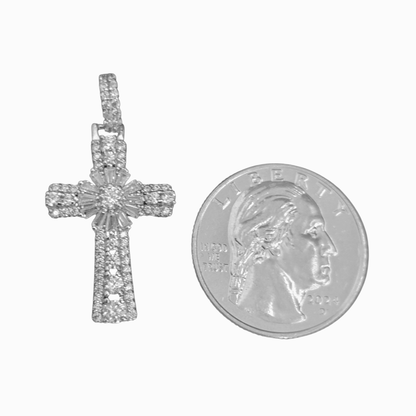Silver Cross Pendant Sparkling White Cubic Zirconia Stones Round Bail