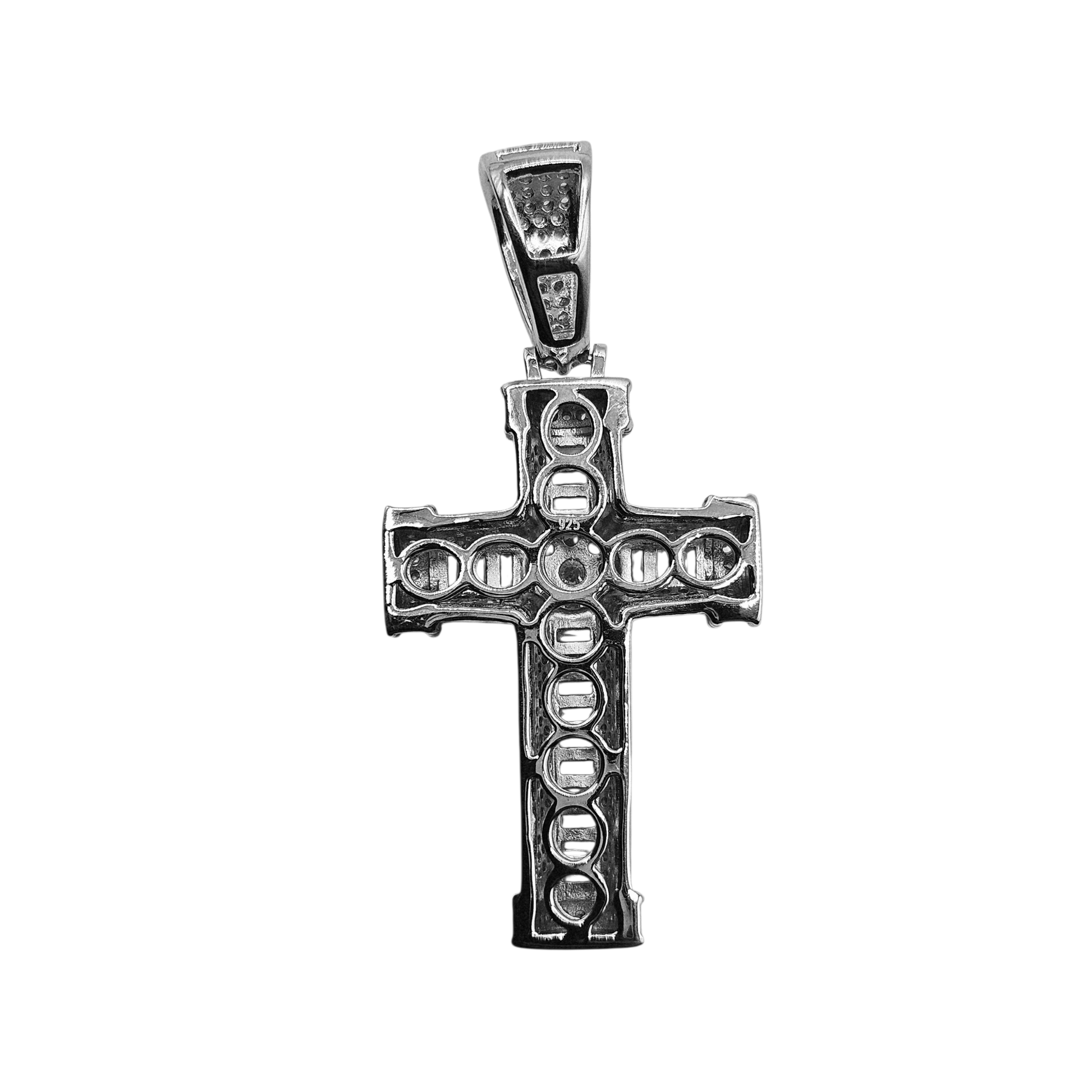 Silver Cross Pendant with Cubic Zirconia for Men or Women with Large Bail for Big Chains