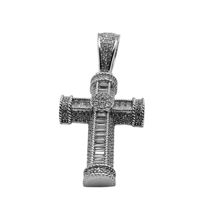 Silver Cross Pendant with Cubic Zirconia for Men or Women with Large Bail for Big Chains