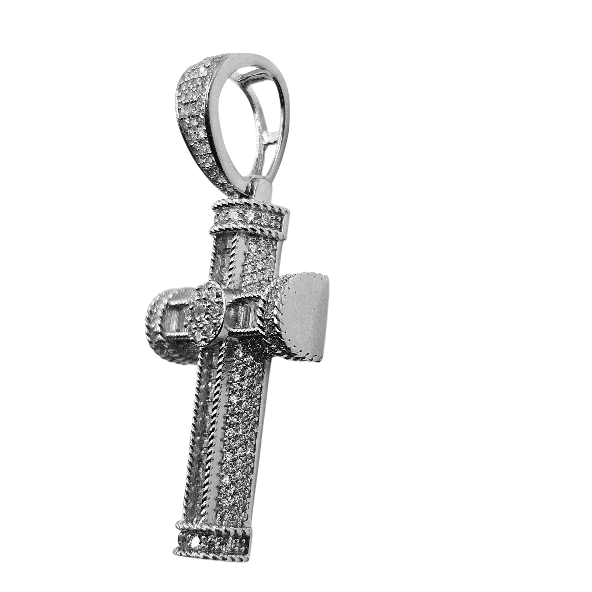 Silver Cross Pendant with Cubic Zirconia for Men or Women with Large Bail for Big Chains
