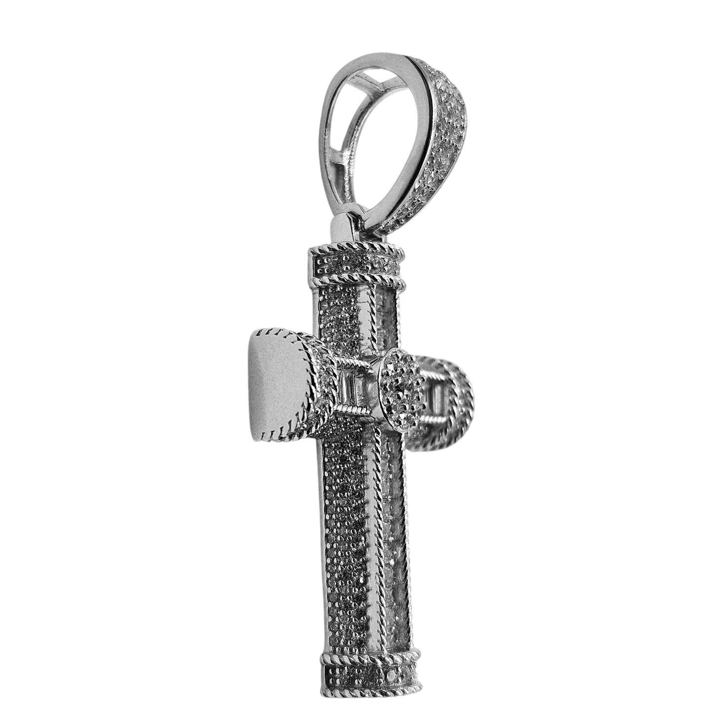 Silver Cross Pendant with Cubic Zirconia for Men or Women with Large Bail for Big Chains