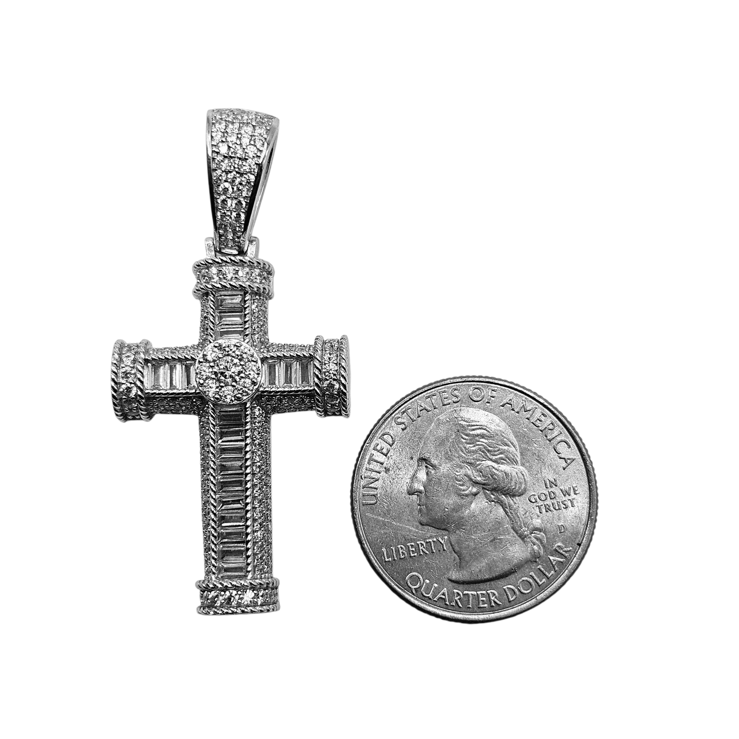 Silver Cross Pendant with Cubic Zirconia for Men or Women with Large Bail for Big Chains