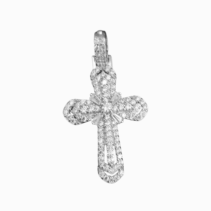 Silver Cross Pendant with White Cubic Zirconia Stones