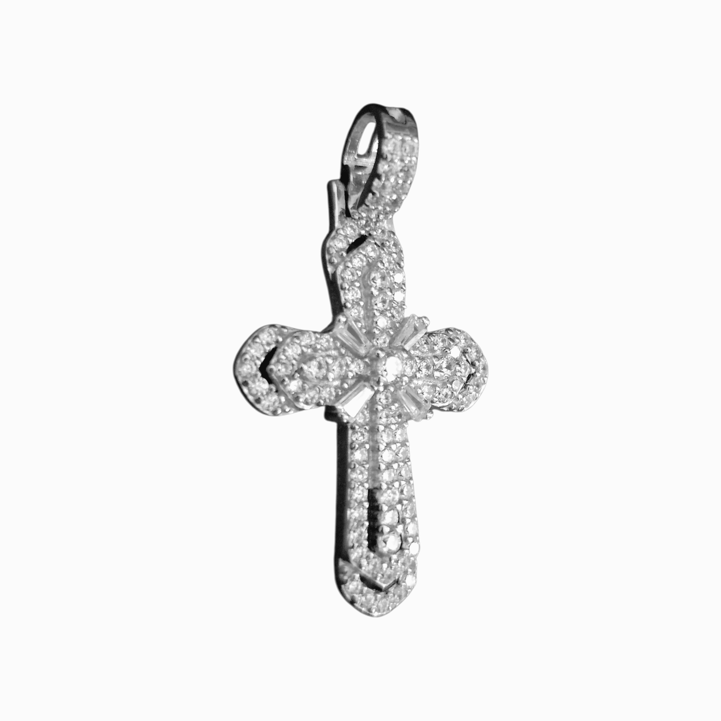 Silver Cross Pendant with White Cubic Zirconia Stones