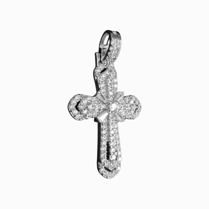 Silver Cross Pendant with White Cubic Zirconia Stones
