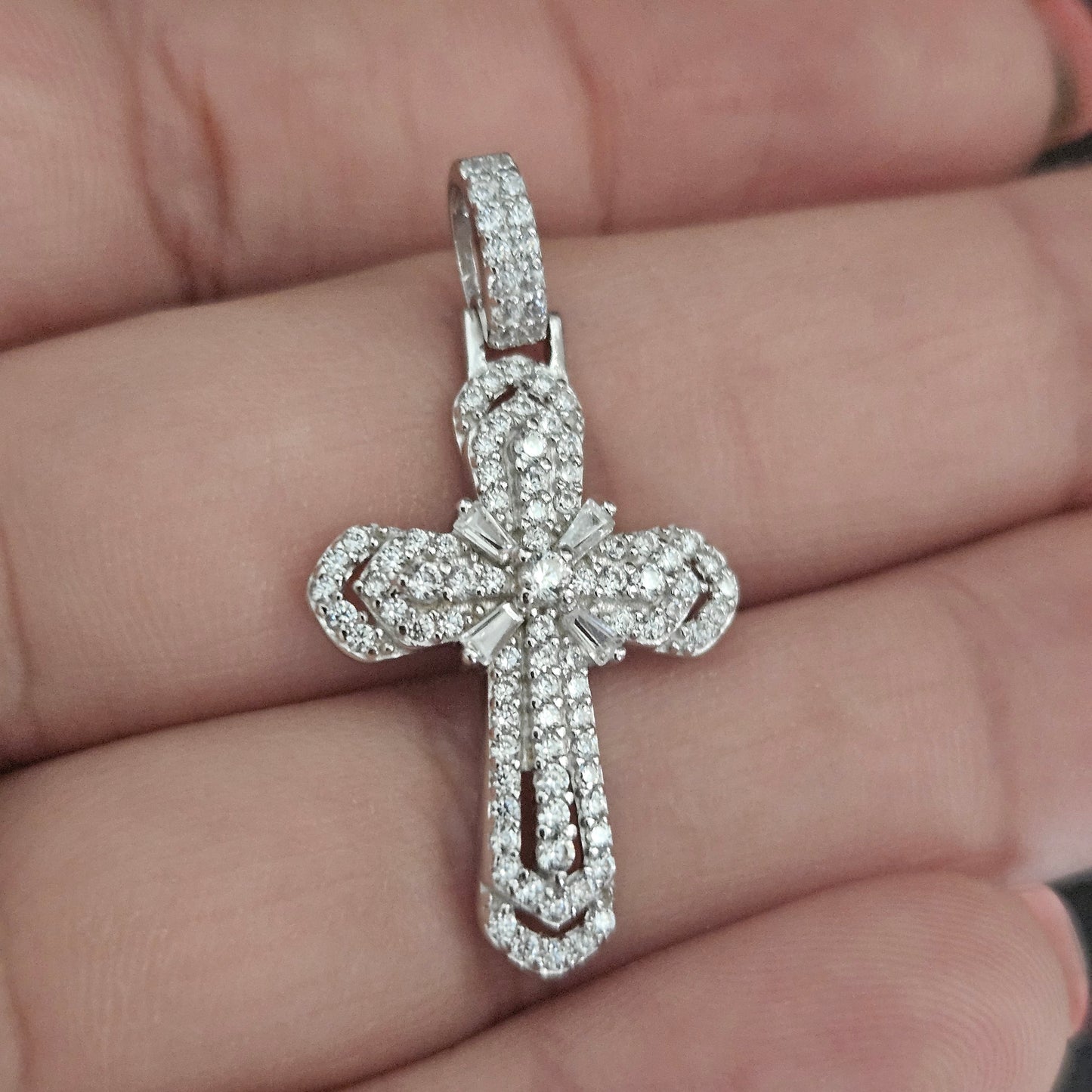 Silver Cross Pendant with White Cubic Zirconia Stones