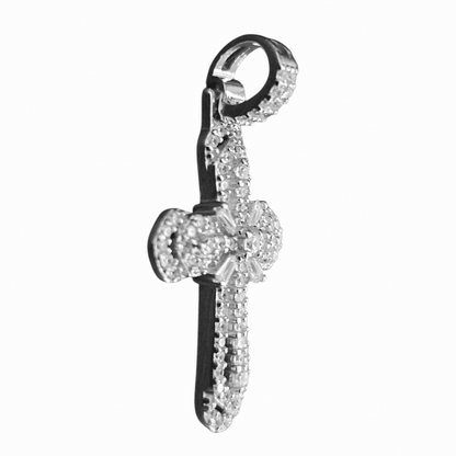 Silver Cross Pendant with White Cubic Zirconia Stones