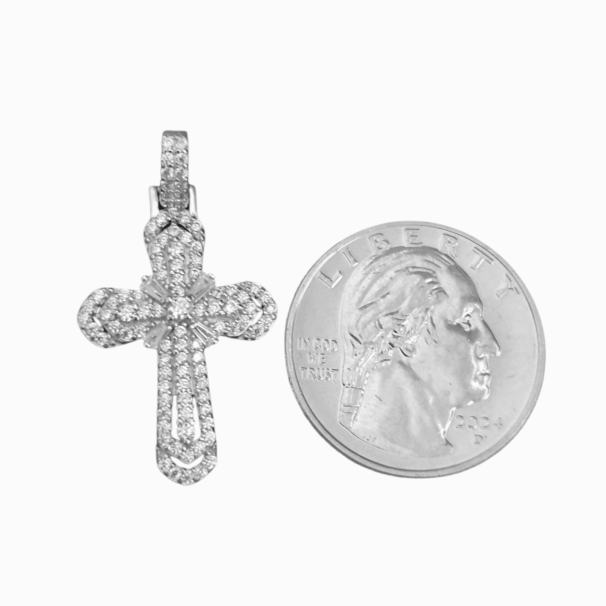 Silver Cross Pendant with White Cubic Zirconia Stones