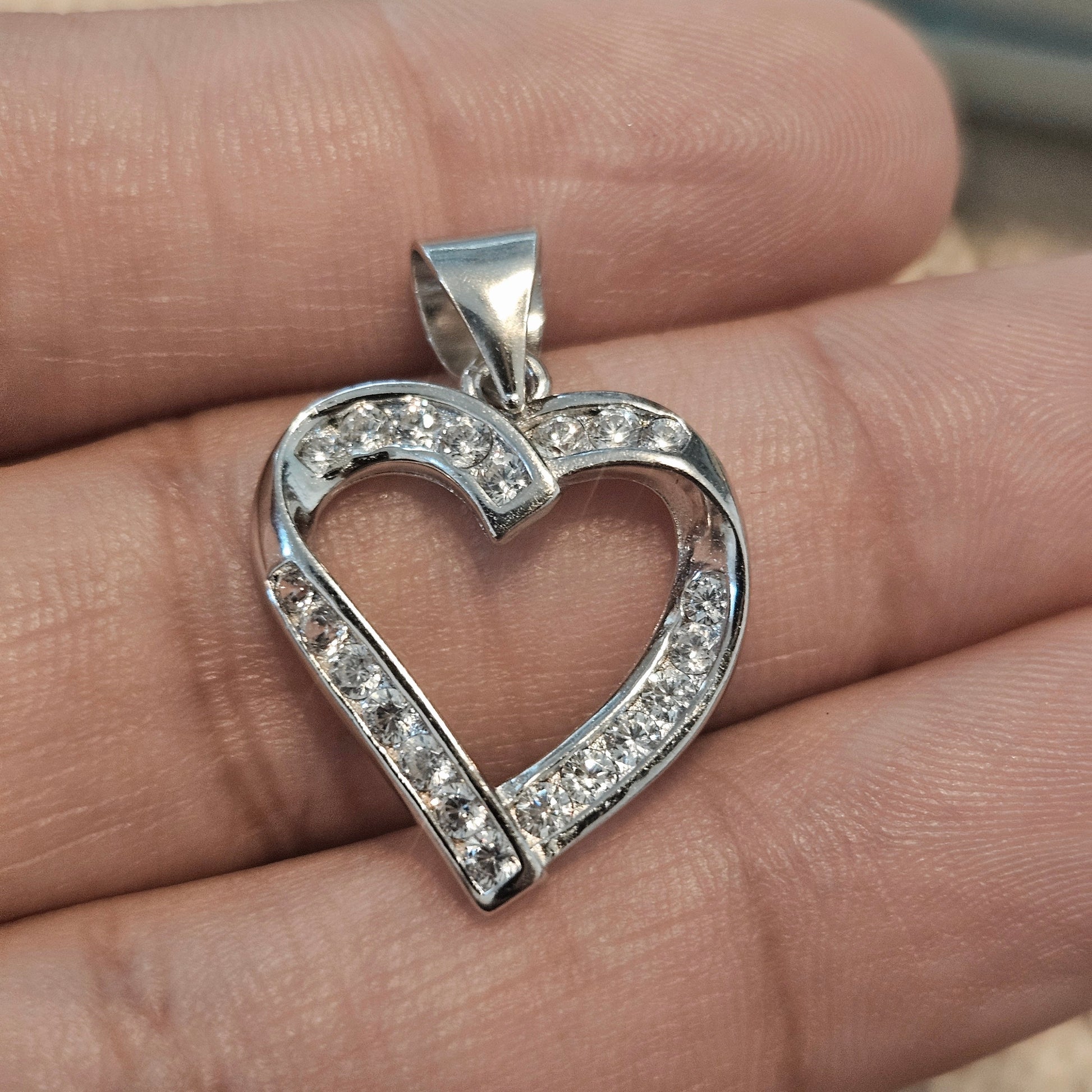 Silver Heart Pendant Silver 925 with White Cubic Zirconia Stones