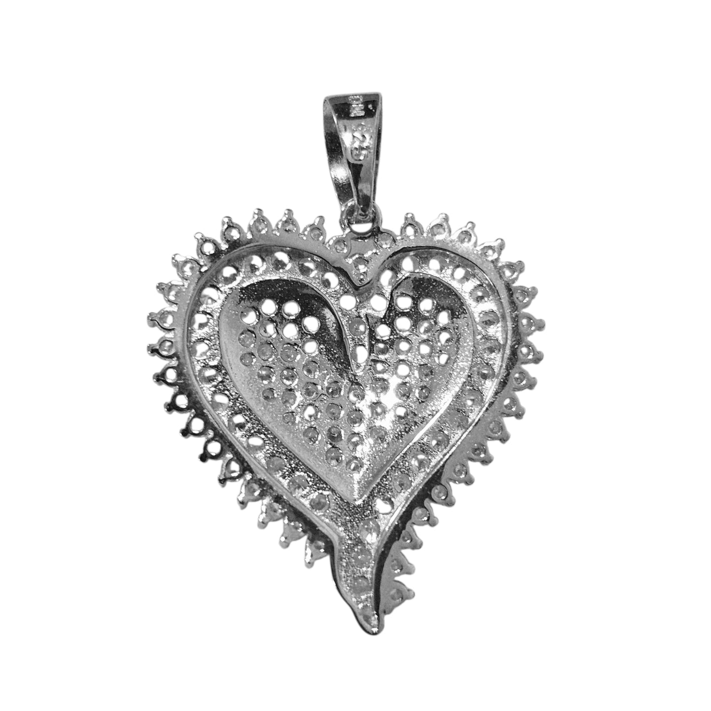 Silver Heart Pendant Sterling Silver with White Cubic Zirconia Stones